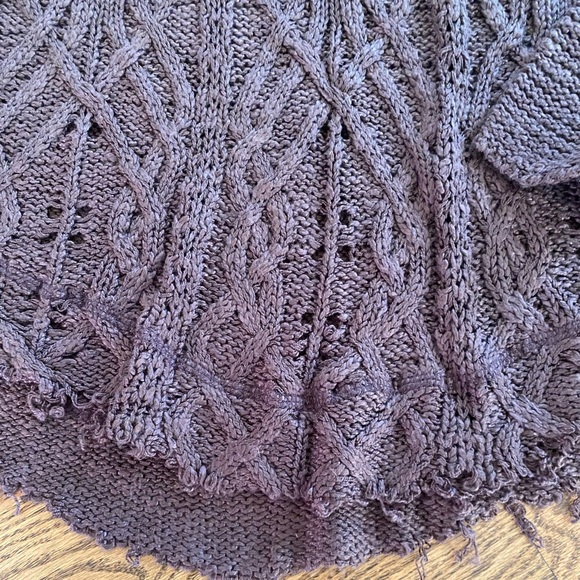 ALTAR'D STATE Cable Knit Pullover Brown Sweater - Size Small - Distressed Hem - Picture 2 of 6